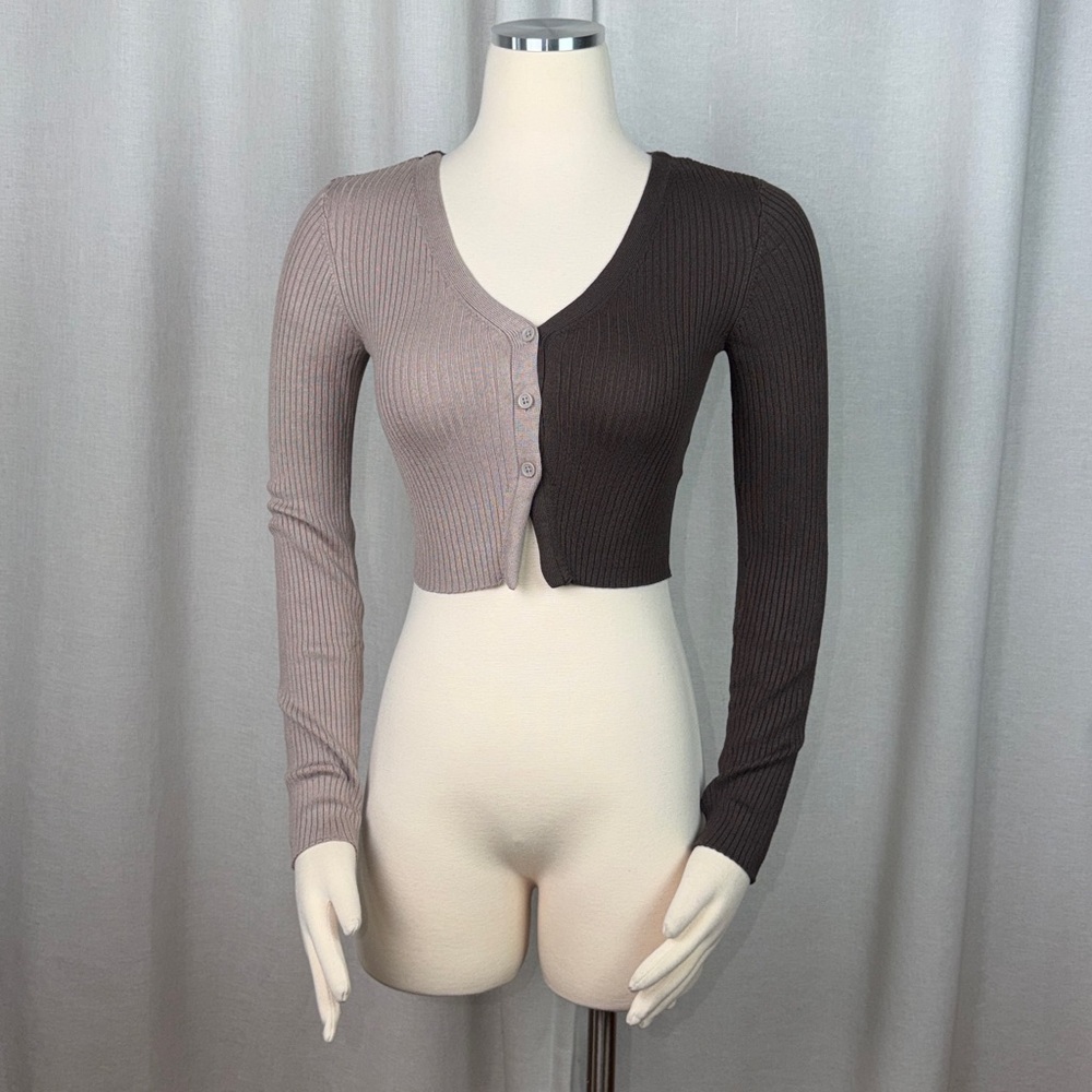 Garage Two-Tone Ribbed Cardigan Brown/Taupe Size XS